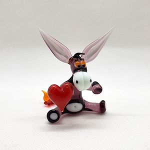 Donkey with Heart, Blown Glass Donkey, Donkey Figurine Collection, Art Glass Donkey, Murano glass, Glass Animal Figurine, Unique Gift