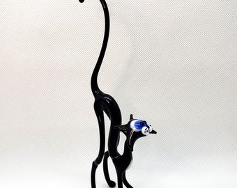 Black Cat figurine, Black glass Cat, Black Cat collectible figurine, Blown glass cat, Art glass cat, Sculpture made of glass, Birthday Gift