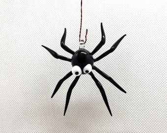 Halloween Hanging Spider, Spider Necklace, Lampwork, Hand blown Spider, Spider Figurine, Halloween Decorations, Glass Miniature, Art glass