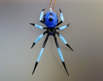 Hanging Blue Spider, Handcrafted glass animal, Figurine Blown glass Spider, Handblown glass Spider, Handcrafted glass animal, Glass Insect
