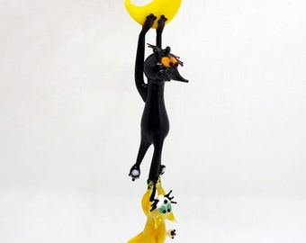 Hanging Cat with a kitten, Cat with hanging loop, Glass cat figurine, Glass miniature, Hand Blown Glass, Murano glass, Birthday Gift