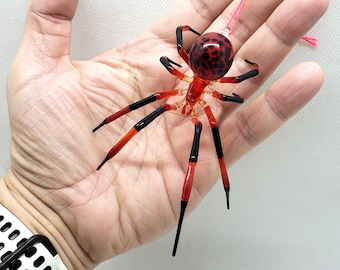 Hanging Red Spider figurine, Handcrafted glass animal, Figurine Blown glass Spider, Handblown glass Spider, Glass Insect, Art glass Spider