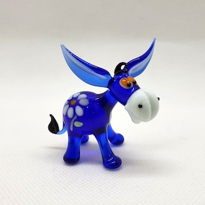 Blaue Eselfigur, mundgeblasenes Glas Eselfigur, Eselfigurensammlung, Kunstglas-Eselstatue, Glastierfigur, Geburtstagsgeschenk