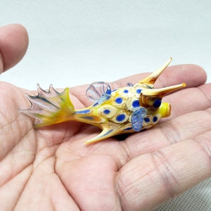 Horned Boxfish, Sea Cow Fish, Lactoria cornuta, Hand blown glass, Figurine Blown Glass, Home decor, Glass sea animals, Art glass,Unique Gift image 1