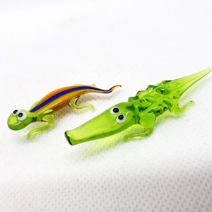 Glass Miniature Crocodile and Salamander, Blown glass, Glass miniature, Small Figurine, Handcrafted glass animal, Handblown glass, Art glass
