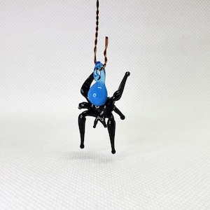 Glass Miniature Hanging Blue Spider, Handcrafted glass animal, Figurine Blown glass Spider, Handblown glass Spider, Handcrafted glass animal
