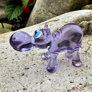 Handmade glass Hippo figurine, Blown Glass Hippo, Glass Hippo Collection, Art Glass Hippopotamus, Animal Glass Figurine, Art glass sculpture