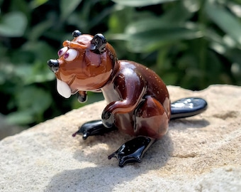 Glass figurine Beaver, Handmade Blown Glass Art Figurine, Art Glass Beaver, Glass Sculpture, Animals Glass, Lampwork, Home decor