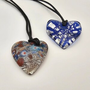Glass Heart shaped pendant (Necklace cord included), Glass heart lampwork, Love Necklace, Gift for Girlfriend, Valentines Day, Unique Gift