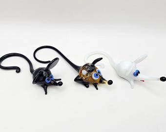 ミニチュアガラス製ネズミの置物 / ガラスアート / アートガラスの置物
