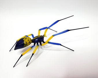 Ukrainian Yellow Blue Spider, Blown Glass Spider, Handblown glass, Lampwork, Animal Glass Figurine, Glass Insect, Art glass sculpture