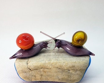 カタツムリ　ガラス細工　ミニチュア ガラス カタツムリの手彫刻 カタツムリ ガラス彫刻 ガラス カタツムリ