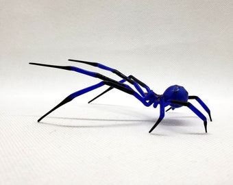 Glass Blue Spider figurine, Handcrafted glass animal, Figurine Blown glass Spider, Handblown glass, Handcrafted Glass animal, Art Glass