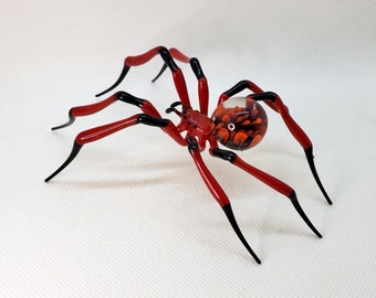 Big Red Glass Spider, Handcrafted glass animal, Figurine Blown glass Spider, Handblown glass Spider, Glass Insect, Lampwork,Art glass Spider