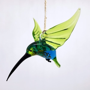 Figura de colibrí de vidrio, colibrí de pájaros voladores, animales de vidrio, vidrio soplado a mano, escultura de pájaro, decoración del hogar, vidrio artístico, regalo único