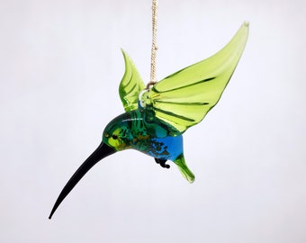 Glass Hummingbird figurine, Flying birds hummingbird, Glass animals, Hand blown glass, Bird sculpture, Home decor, Art Glass, Unique Gift