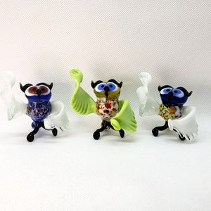 Glas Eule Figur, Eule geblasen Glas Sammlerstück, Wohnkultur Figur, Kunst Glasskulptur, Miniatur Vogel Zusammensetzung, mundgeblasenes Glas, Geschenk