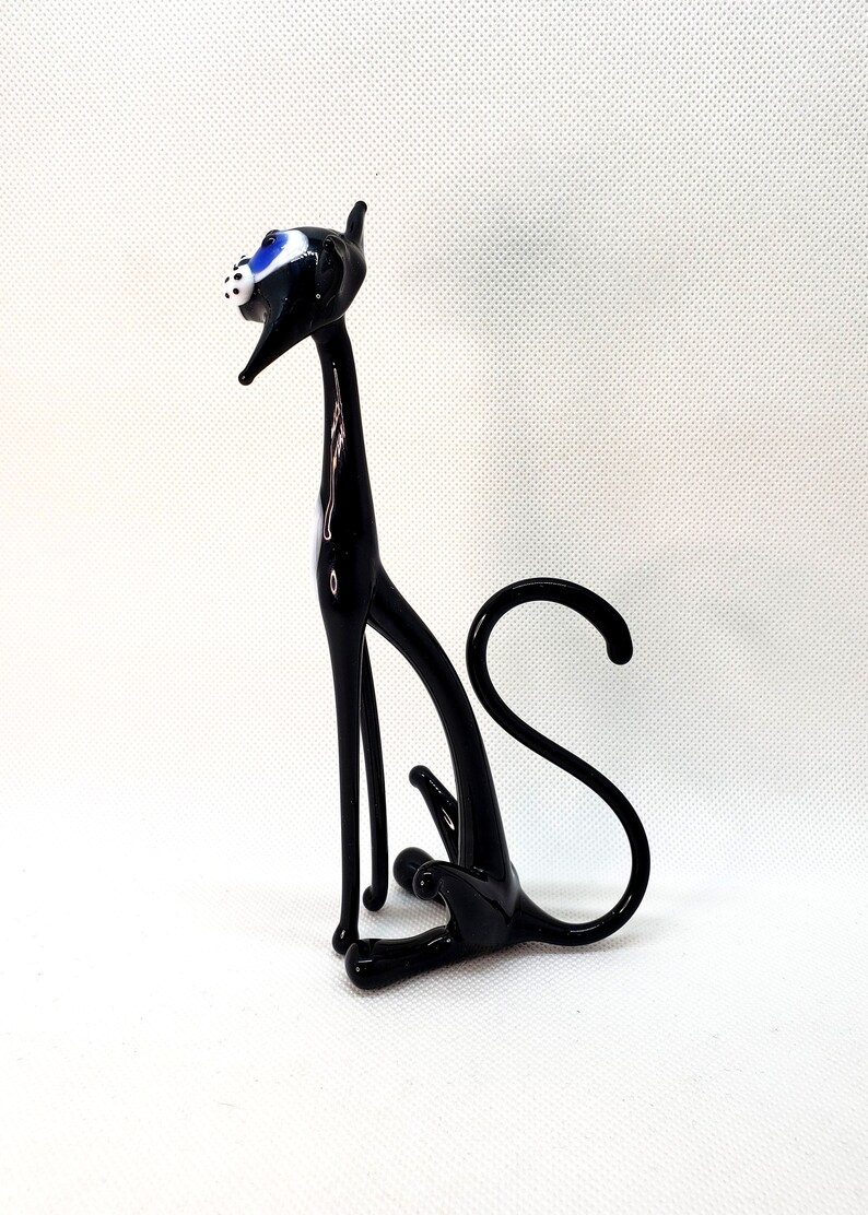 Big Black Cat Figurine Black Glass Cat Black Cat Collectible Etsy