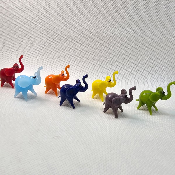 Miniature Elephant Rainbow Colors, Elephant sculpture, Small Glass Figurine, Glass Animal Figurine, Handcrafted glass animal, Blown glass