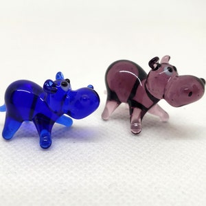 Glass Miniature Hippo - Blown Glass Hippo - Glass Hippo Miniature - Glass Hippo Collection - Art Glass Hippopotamus - Unique gift