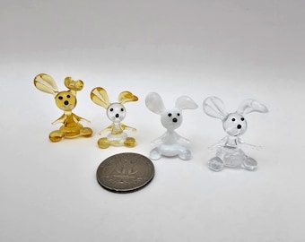 Glass Miniature Rabbit Figurine, Lampwork Art Bunny, Miniature Animal Collectible, Easter Decor, Tiny Cute Animal Collectible
