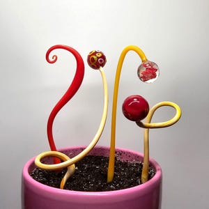 Set di 4 decorazioni vegetali, fiori in vetro, arte da giardino in vetro, vetro soffiato da giardino, arte da giardino in vetro, decorazione per piante, regali per giardinieri