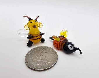 Figura de abeja en miniatura de vidrio soplado hecha a mano, vidrio artístico, abeja de vidrio artístico en miniatura hecha a mano, pequeño insecto coleccionable, lindo regalo de decoración de la naturaleza
