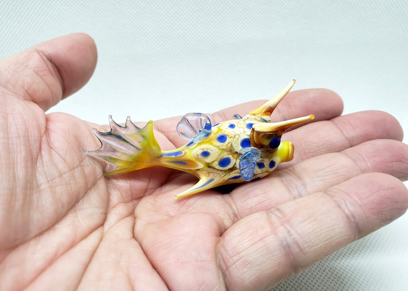 Horned Boxfish, Sea Cow Fish, Lactoria cornuta, Hand blown glass, Figurine Blown Glass, Home decor, Glass sea animals, Art glass,Unique Gift image 1