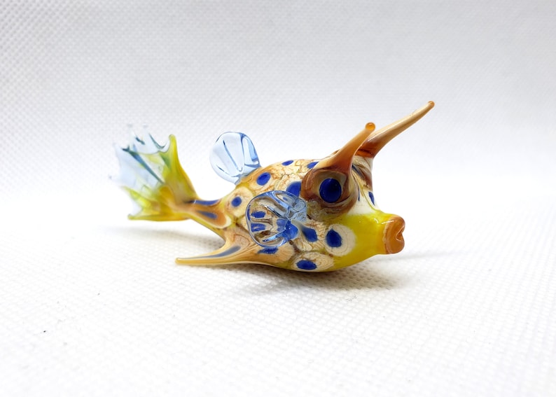 Horned Boxfish, Sea Cow Fish, Lactoria cornuta, Hand blown glass, Figurine Blown Glass, Home decor, Glass sea animals, Art glass,Unique Gift image 4