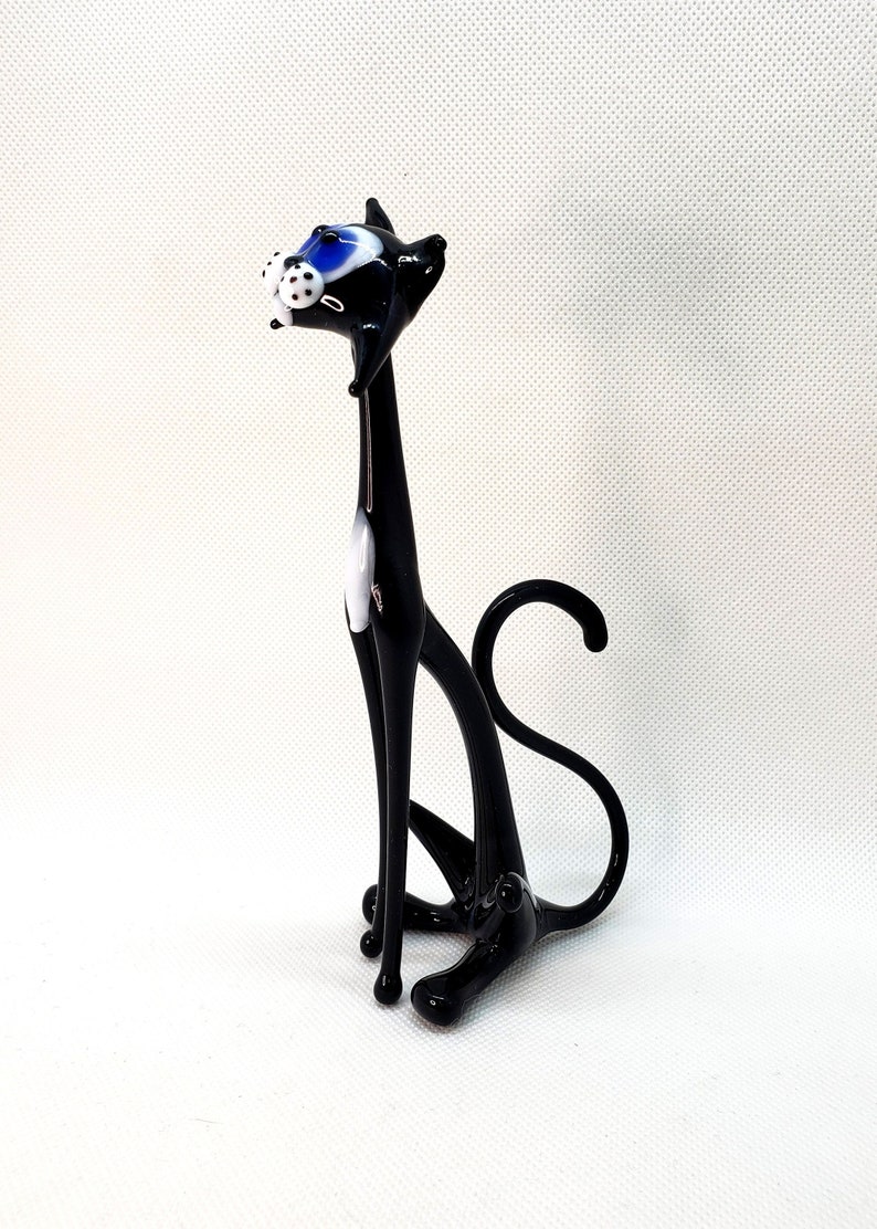 Big Black Cat Figurine Black Glass Cat Black Cat Collectible Etsy