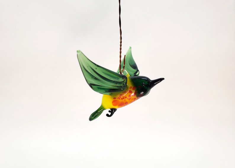 Flying Bird figurine, Figurine Blown Glass, Hand blown glass, Bird sculpture, Home decor, Animal Glass Figurine, Glass miniatures, Art glass image 3