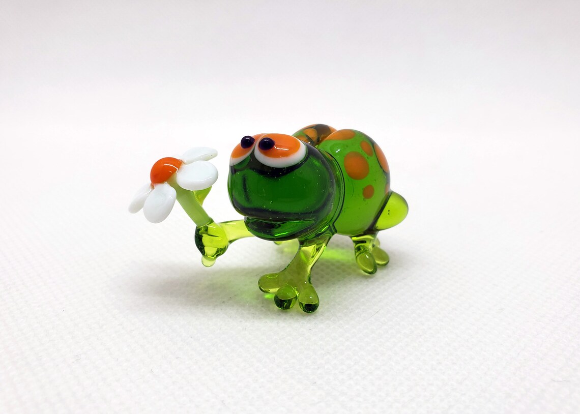 Frosch mit Blume Mundgeblasenes Glas Glasfrosch Miniatur Frosch mit Blume Mundgeblasenes Glas Glasfrosch Miniatur