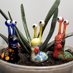Glass Crazy Slug for flower pot, Artistic Glass Slug for Flower Pot Decoration, Handmade Plant Decor, Spotted Slug glass sculpture,Art Glass