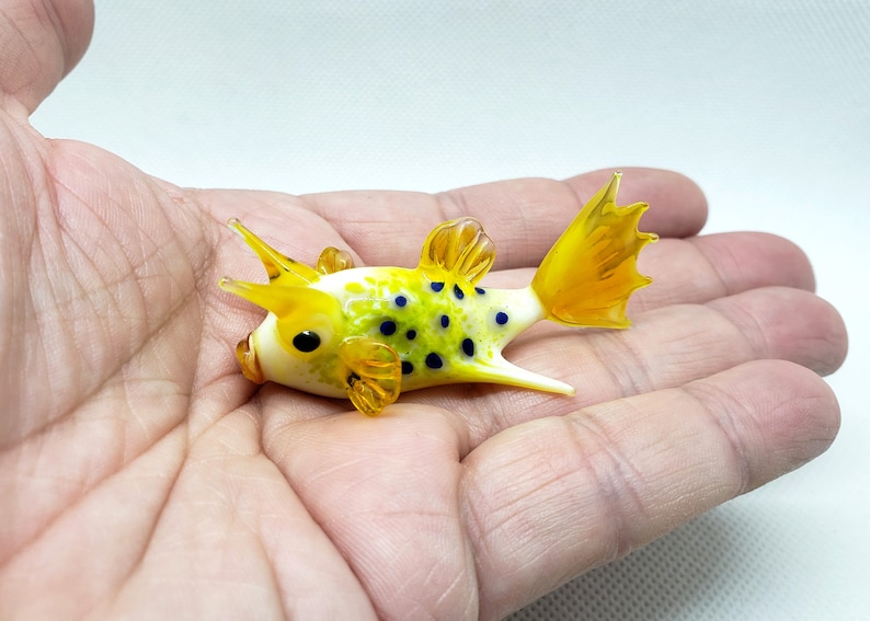 Horned Boxfish, Sea Cow Fish, Lactoria cornuta, Hand blown glass, Figurine Blown Glass, Home decor, Glass sea animals, Art glass,Unique Gift image 8