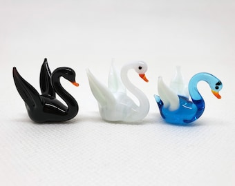Glass Miniature Swan, Small Glass Figurine, Art Glass Swan, Figurine Swan, Little Glass Animals, Glass Animal Figurine, Miniature Swan