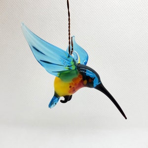 Figura de colibrí de vidrio, colibrí de pájaros voladores, animales de vidrio, vidrio soplado a mano, escultura de pájaro, decoración del hogar, vidrio artístico, regalo único