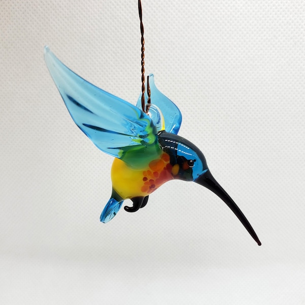 Glass Hummingbird figurine, Flying birds hummingbird, Glass animals, Hand blown glass, Bird sculpture, Home decor, Art Glass, Unique Gift