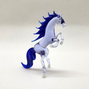 Glass blue Horse on its hind legs, Miniature Horse, Sculpture Horse Figurine, Blown Glass Horse, Glass Sculpture, Murano glass, Unique Gift