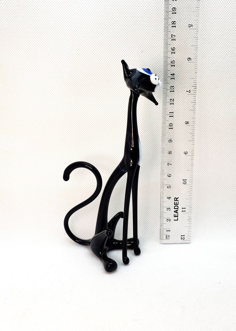 Big Black Cat Figurine Black Glass Cat Black Cat Collectible Etsy