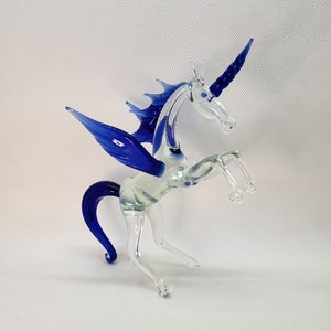 Big Alicorn standing on its hind legs, Glass Winged Horse Figurine, Hand-blown glass Alicorn, Mythical Creatures, Animal Glass Figurine