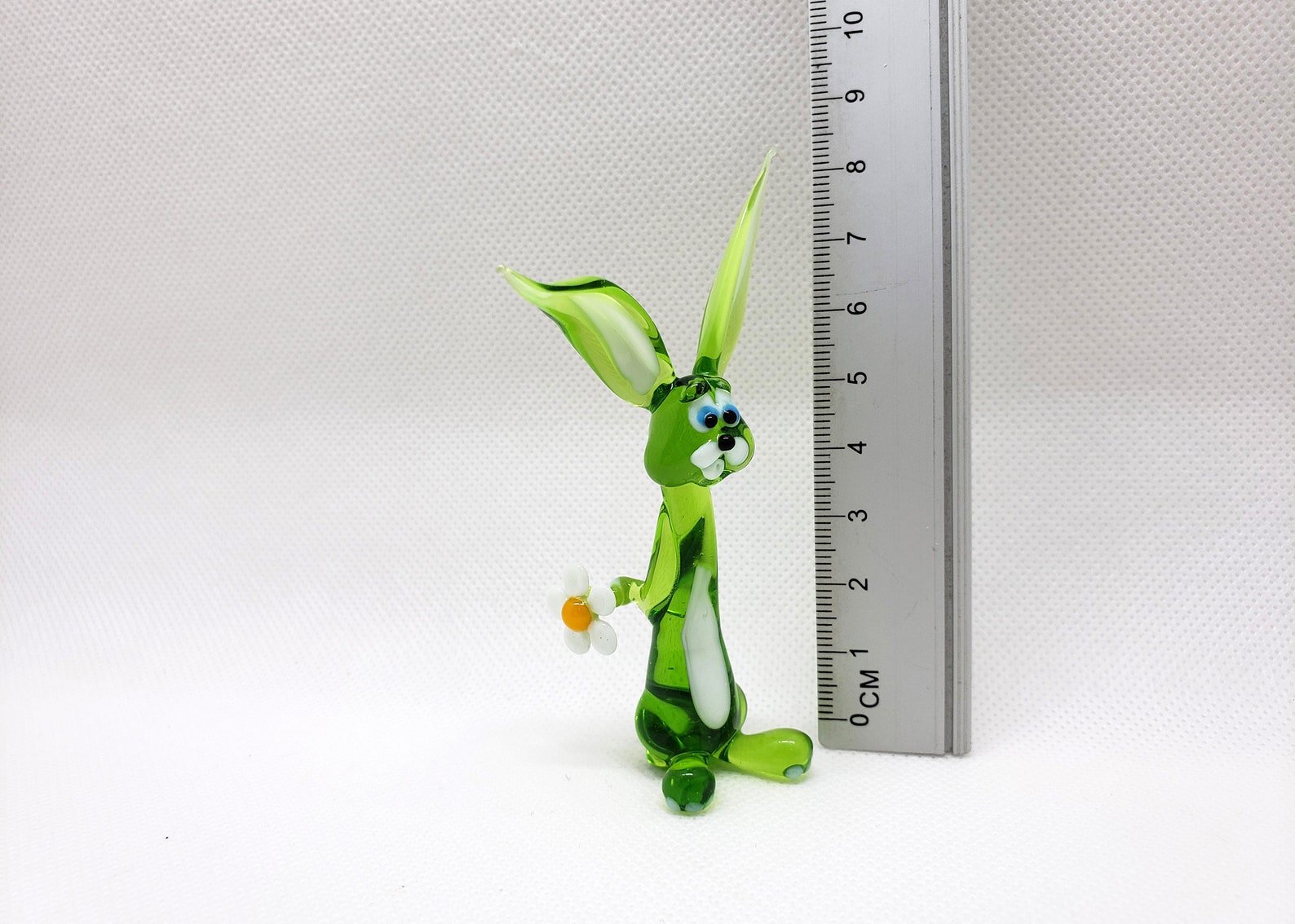 Art Glass Rabbit With Flower, Blown Glass Rabbit, Glass Miniature ...