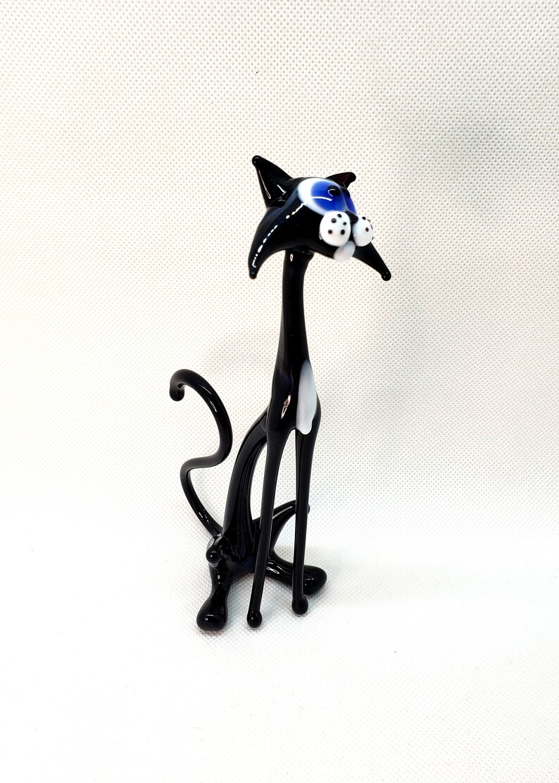 Big Black Cat Figurine Black Glass Cat Black Cat Collectible Etsy