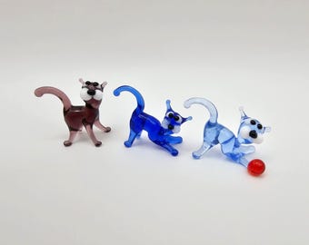 ヴィンテージ ムラーノガラス 猫の置物 | ブルーグリーン イタリアン