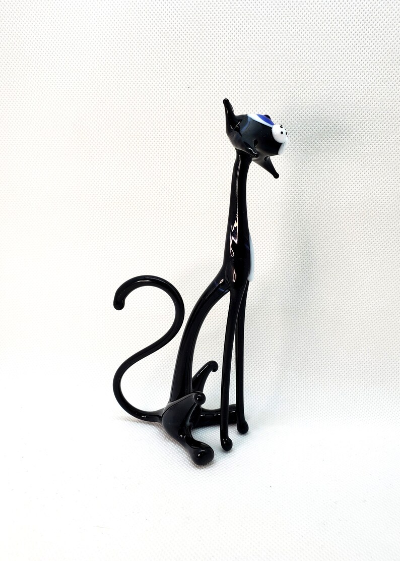Big Black Cat Figurine Black Glass Cat Black Cat Collectible Etsy