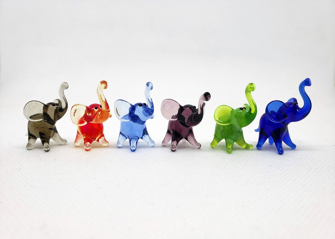 Glass Miniature Elephant, Glass Elephant Sculpture, Small Glass