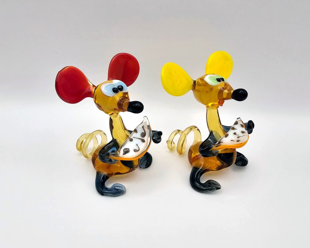 Figurina Raton Figura de ratón con queso, Figura de ratón de vidrio soplado, Vidrio de ...