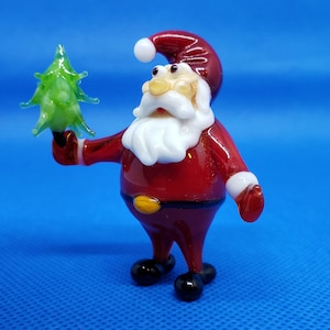 Santa Claus with Christmas tree, Blown glass, Art glasst, Santa Claus collection, Glass Santa miniature, Toys gift, Christmas Gift
