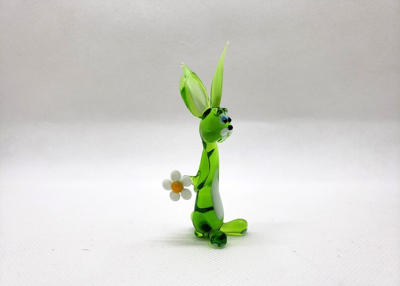 Art Glass Rabbit With Flower, Blown Glass Rabbit, Glass Miniature ...