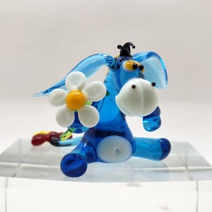 Blauer Esel, mundgeblasenes Glas Esel, Eselfigurensammlung, Kunstglas Esel, Muranoglas, Glastierfigur, einzigartiges Geschenk