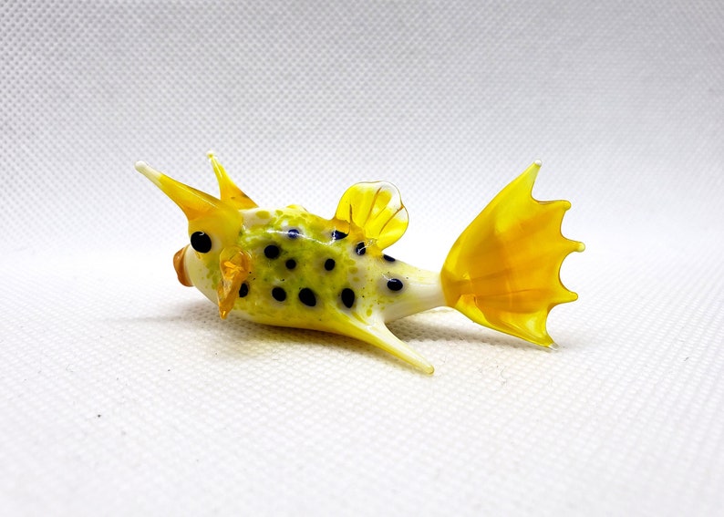 Horned Boxfish, Sea Cow Fish, Lactoria cornuta, Hand blown glass, Figurine Blown Glass, Home decor, Glass sea animals, Art glass,Unique Gift image 1